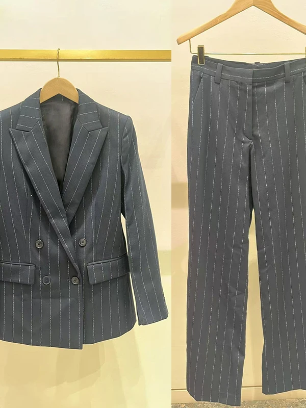 Business Fashion Slim Fit Striped Double Breasted Pantsuit Women's New Arrival Early Autumn Long Trousers Set Sparkling
Business Fashion Slim Fit Striped Double Breasted Pantsuit Women's New Arrival Early Autumn Long Trousers Set Sparkling