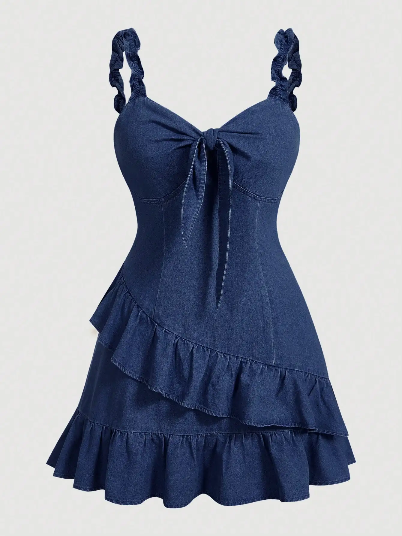 Plus Size Women Front Knot Denim Spaghetti Strap Dress
Plus Size Women Front Knot Denim Spaghetti Strap Dress