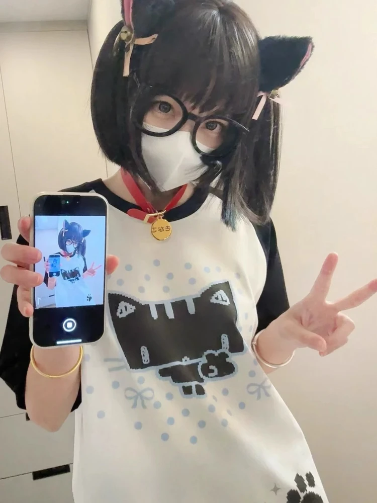 Kawaii футболки с принтом кота, женские винтажные футболки с рукавами реглан в стиле пэчворк, повседневные негабаритные уличные топы в корейском стиле
Kawaii футболки с принтом кота, женские винтажные футболки с рукавами реглан в стиле пэчворк, повседневные негабаритные уличные топы в корейском стиле