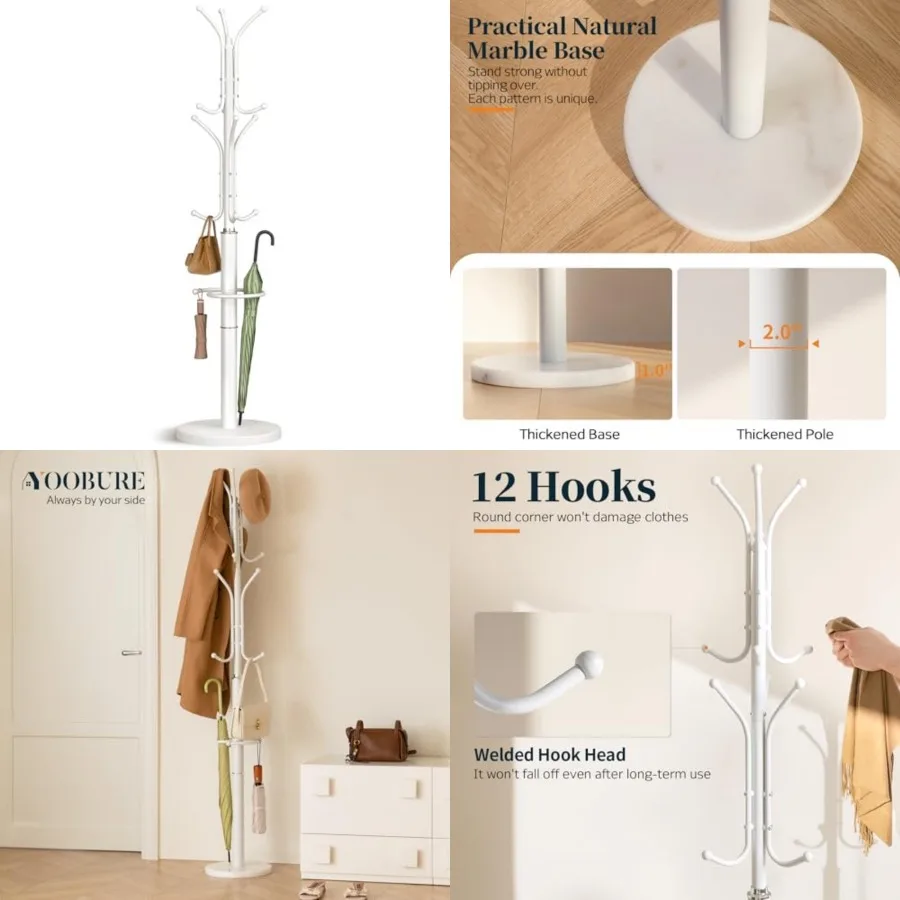 Metal Coat Rack Freestanding with Marble Base, Coat Tree with 12 Hooks and Umbrella Holder, Coat Hanger Stand for Corner Entryw
Metal Coat Rack Freestanding with Marble Base, Coat Tree with 12 Hooks and Umbrella Holder, Coat Hanger Stand for Corner Entryw
