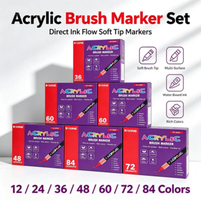 12-84Colors Acrylic Marker Pens Flexible Soft Tips Water-Based Paint Markers for Rock Painting Canvas Wood Glass Paper Shoes
12-84Colors Acrylic Marker Pens Flexible Soft Tips Water-Based Paint Markers for Rock Painting Canvas Wood Glass Paper Shoes