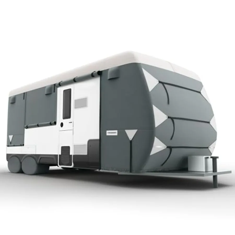 RV cover for 27-30ft travel trailers and campers: heavy-duty polyethylene, gray, snow/wind/rain protection with adhesive repair
RV cover for 27-30ft travel trailers and campers: heavy-duty polyethylene, gray, snow/wind/rain protection with adhesive repair
