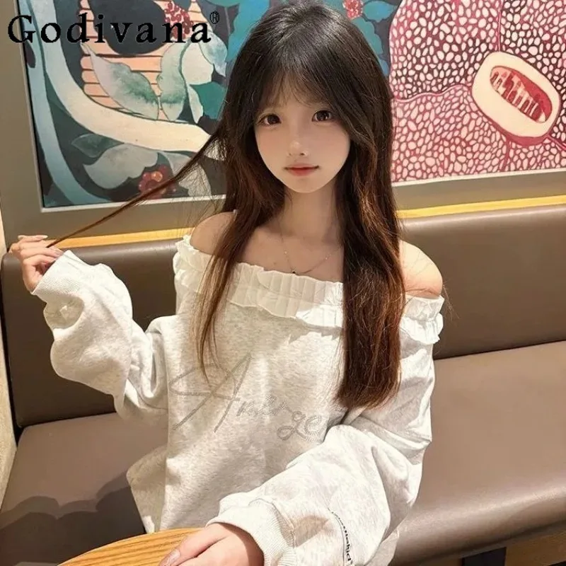 Sweet Girls Rhinestone Letter Ruffled Sweatshirts Women Autumn Off Shoulder Sweatshirt Female Japanese Style Sweet Hoodies
Sweet Girls Rhinestone Letter Ruffled Sweatshirts Women Autumn Off Shoulder Sweatshirt Female Japanese Style Sweet Hoodies