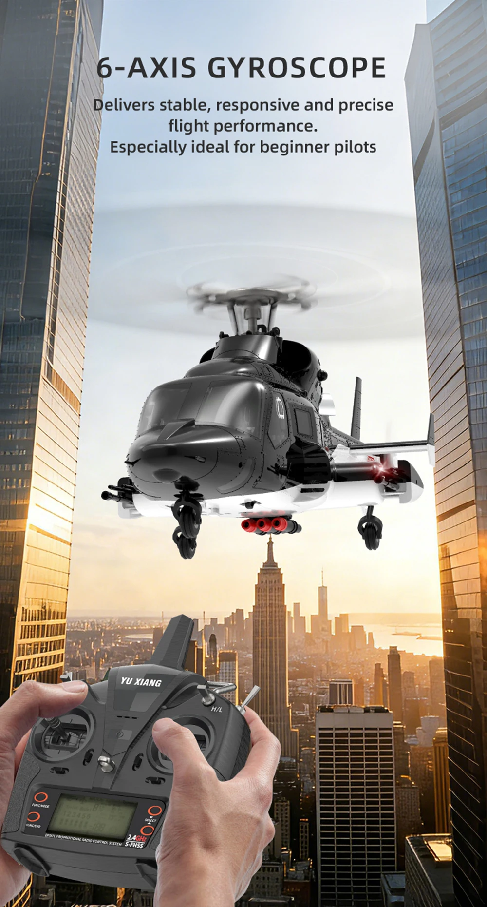 YUXIANG RC Helicopte F02-V 3D Flight Plane 6CH Dual Brushless Motor 6-Axis Gyro 1/34 Scale Airwolf Remote Control Helicopter
YUXIANG RC Helicopte F02-V 3D Flight Plane 6CH Dual Brushless Motor 6-Axis Gyro 1/34 Scale Airwolf Remote Control Helicopter