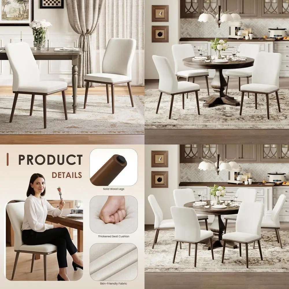 Комплект из 6 обеденных стульев с высокой спинкой, обитых тканью, с мягкими сиденьями и ножками из массива дерева, бежевый
Комплект из 6 обеденных стульев с высокой спинкой, обитых тканью, с мягкими сиденьями и ножками из массива дерева, бежевый