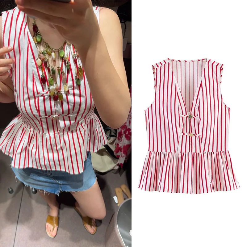 Women Striped Top 2026 New Fashion Summer Sleeveless V-Neck Striped Shirt for Women Casual Chic Vacation-Style Ladies Top
Women Striped Top 2026 New Fashion Summer Sleeveless V-Neck Striped Shirt for Women Casual Chic Vacation-Style Ladies Top