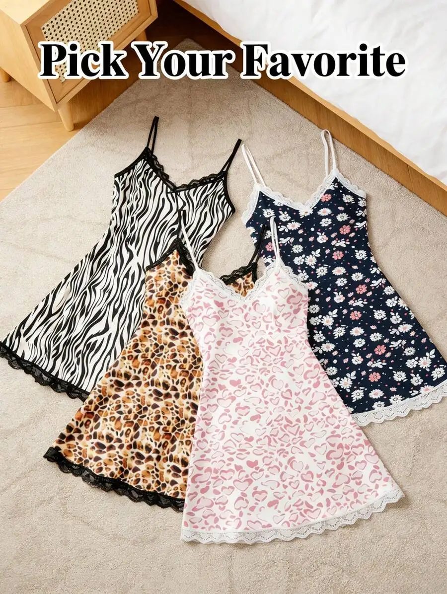 Womens Lace Cami Nightdress Sexy Slim Fit Silk-Like Sleepwear Summer Breathable Loungewear Dress
Womens Lace Cami Nightdress Sexy Slim Fit Silk-Like Sleepwear Summer Breathable Loungewear Dress