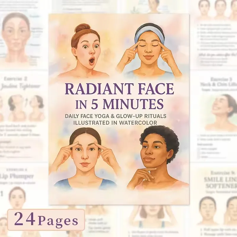 Radiant Face in 5 Minutes Facial Yoga Guide Book Daily Face Yoga & Glow-up Rituals Illustrated In Watercolor
Radiant Face in 5 Minutes Facial Yoga Guide Book Daily Face Yoga & Glow-up Rituals Illustrated In Watercolor