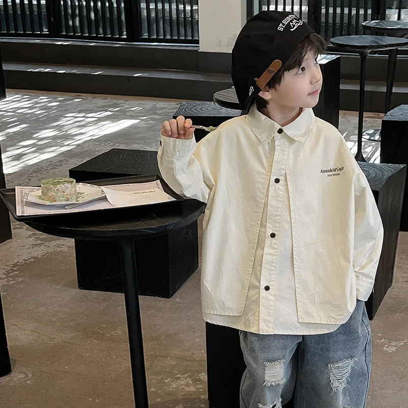 Korean style chic boys spring patchwork casual shirts children letters printed shirt kids cotton cool Tops
Korean style chic boys spring patchwork casual shirts children letters printed shirt kids cotton cool Tops