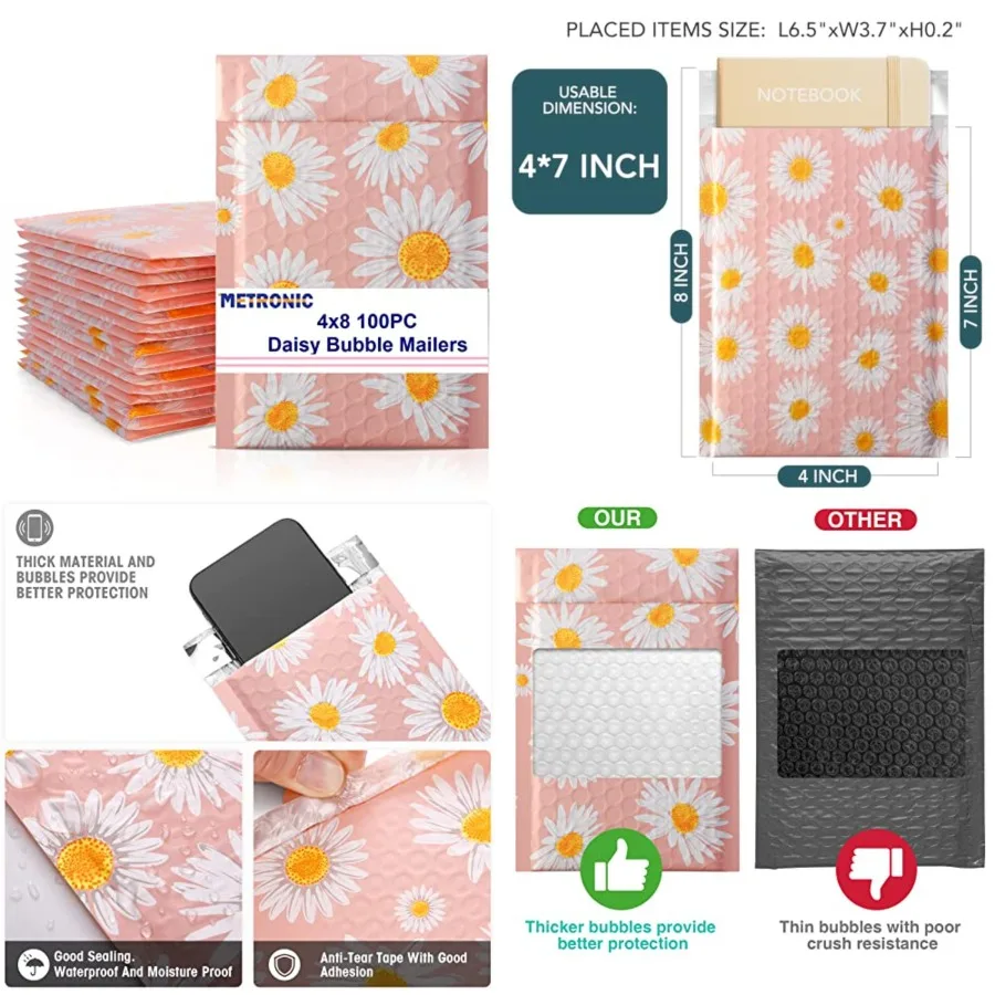 4x8 Inch Bubble Mailer 100Pack, Pink Small Bubble Mailers, Fancy Bubble Envelopes, Self-Seal Adhesion Envelope Mailers, Small P
4x8 Inch Bubble Mailer 100Pack, Pink Small Bubble Mailers, Fancy Bubble Envelopes, Self-Seal Adhesion Envelope Mailers, Small P