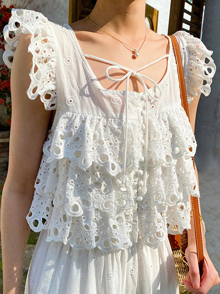 Милый вышитый ажурный жилет с воротником с рюшами, топ и юбка, комплект из смеси хлопка, свободный крой, лето 2025 г.
Милый вышитый ажурный жилет с воротником с рюшами, топ и юбка, комплект из смеси хлопка, свободный крой, лето 2025 г.