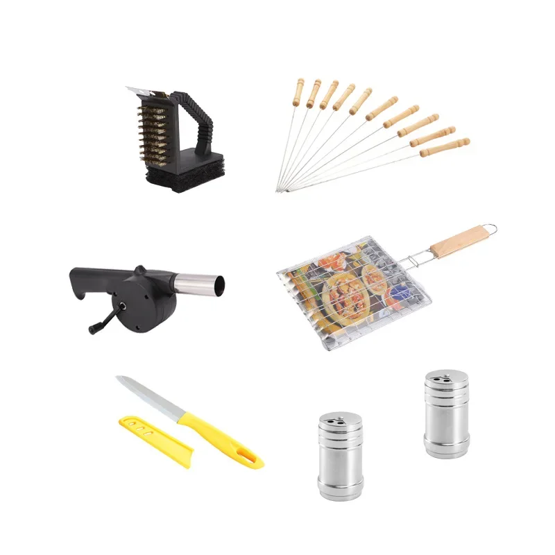 Barbecue Tool Accessories Seasoning Jar Grill Clip Blower Skewer Brush Vegetable And Fruit Knife Seven-piece Set
Barbecue Tool Accessories Seasoning Jar Grill Clip Blower Skewer Brush Vegetable And Fruit Knife Seven-piece Set