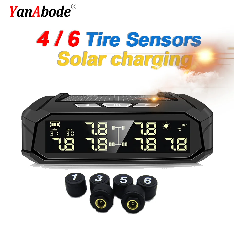 YanAbode автомобильная система контроля давления в шинах, цифровой дисплей, интеллектуальная сигнализация температуры на солнечной энергии с 4/6 датчиками
YanAbode автомобильная система контроля давления в шинах, цифровой дисплей, интеллектуальная сигнализация температуры на солнечной энергии с 4/6 датчиками