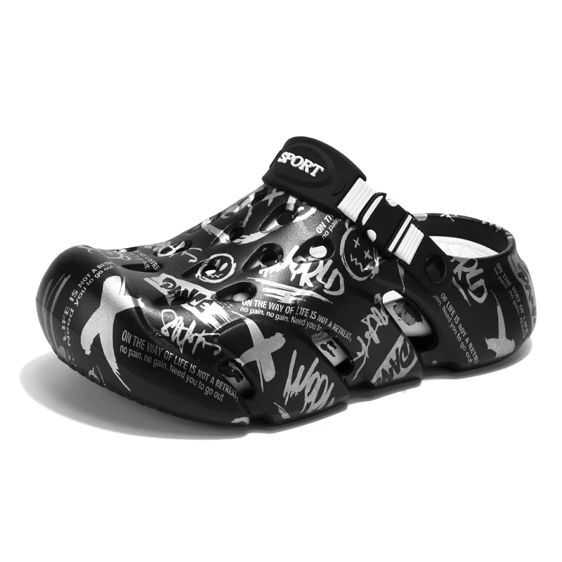 Мужские сандалии, летние повседневные сабо для мужчин, модная пляжная обувь с принтом, садовая обувь с мягкой и толстой подошвой, уличные тапочки с закрытым носком 
Мужские сандалии, летние повседневные сабо для мужчин, модная пляжная обувь с принтом, садовая обувь с мягкой и толстой подошвой, уличные тапочки с закрытым носком