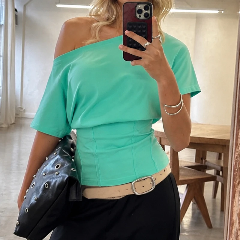 Typhaland Off-Shoulder Waist-Cinching Short-Sleeve Top Women Solid Stylish Casual Street T-Shirt 2026 Summer New Commuter Tops
Typhaland Off-Shoulder Waist-Cinching Short-Sleeve Top Women Solid Stylish Casual Street T-Shirt 2026 Summer New Commuter Tops