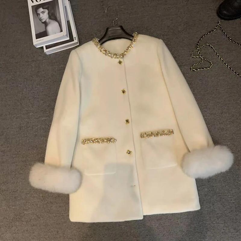 New Handmade Diamond Fur Collar Double-sided Woolen Coat Women Luxurious Women's Small Fragrance Elegant Medium Length Coat
New Handmade Diamond Fur Collar Double-sided Woolen Coat Women Luxurious Women's Small Fragrance Elegant Medium Length Coat