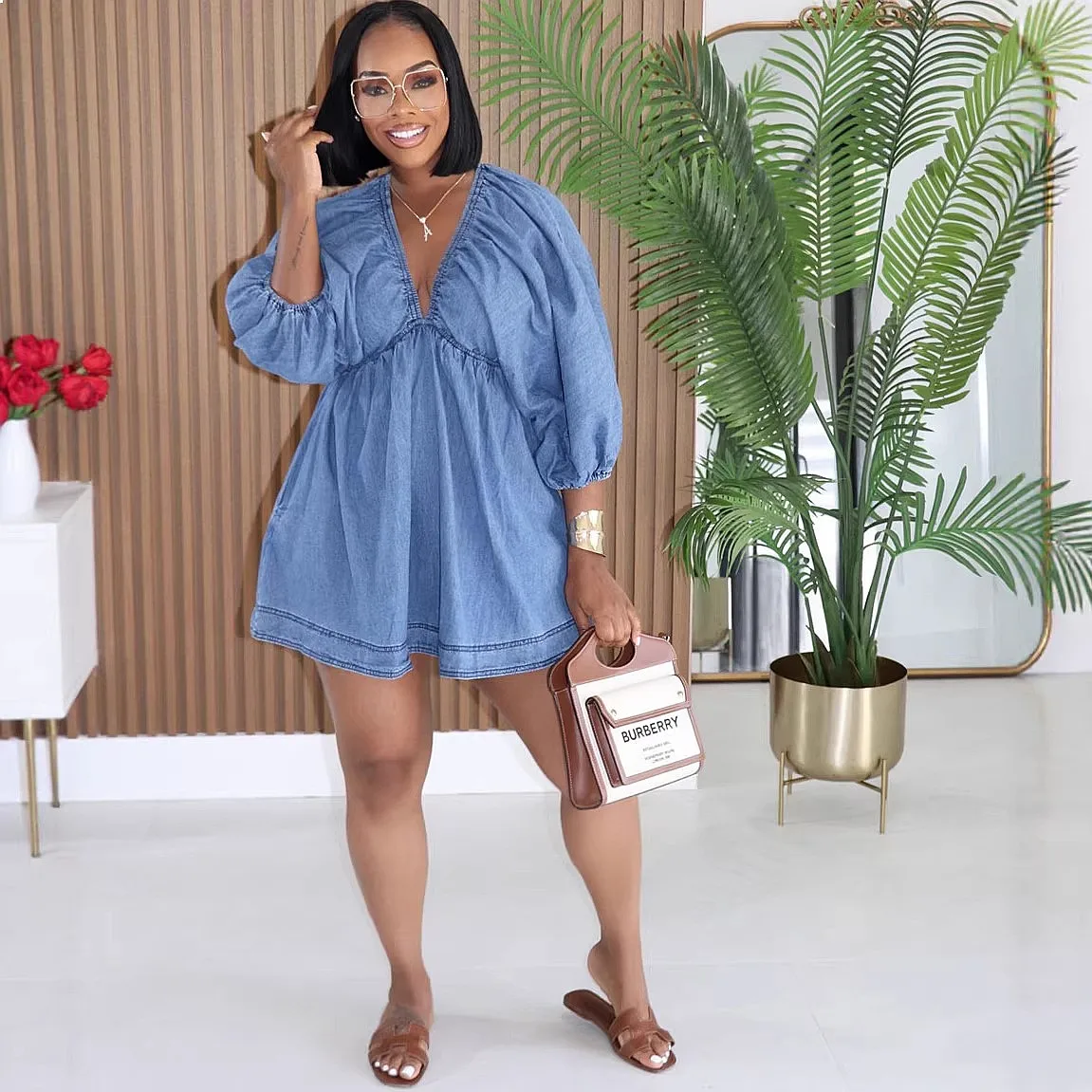 Sexy Denim Dress for Women Deep V Neck Bubble Sleeve Dresses Spring Summer Jumpsuit Playsuit
Sexy Denim Dress for Women Deep V Neck Bubble Sleeve Dresses Spring Summer Jumpsuit Playsuit