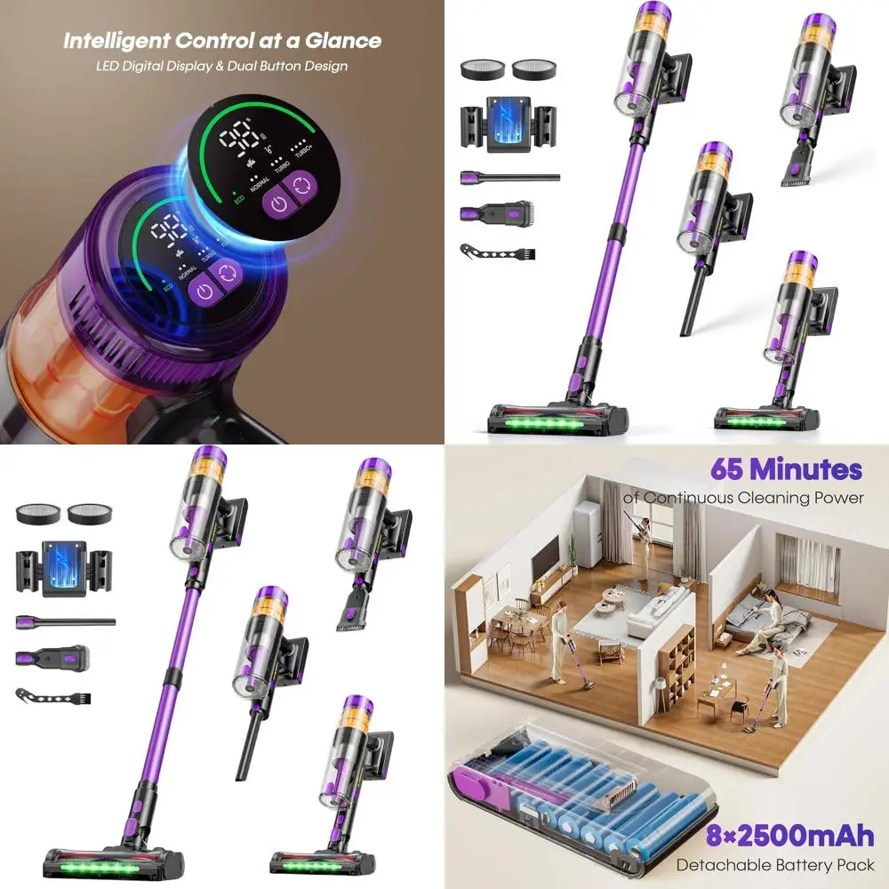 650W 48KPa Cordless Vacuum, LED Display, Anti-Tangle, Lightweight for Home & Pet Hair on Carpets & Floors
650W 48KPa Cordless Vacuum, LED Display, Anti-Tangle, Lightweight for Home & Pet Hair on Carpets & Floors