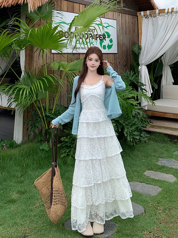 plus Size Women's Gentle Style Knitted Lace Dress Set Summer New Hollow out Knitted Open Cardigan Top Cake Strap Dress
plus Size Women's Gentle Style Knitted Lace Dress Set Summer New Hollow out Knitted Open Cardigan Top Cake Strap Dress