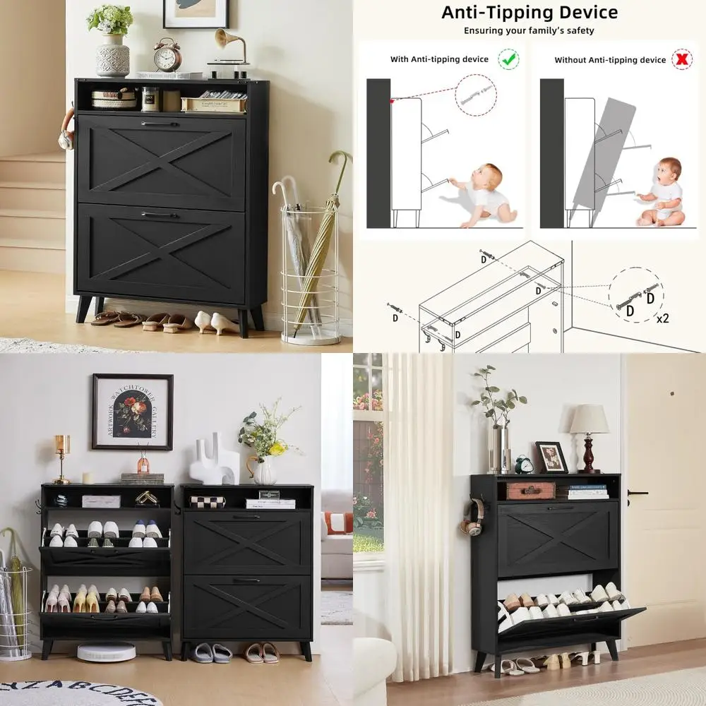 Farmhouse Style Shoe Storage Cabinet with 2 Drawers, Entryway Organizer, Narrow Rack, Wooden Legs, Open Storage Solution
Farmhouse Style Shoe Storage Cabinet with 2 Drawers, Entryway Organizer, Narrow Rack, Wooden Legs, Open Storage Solution