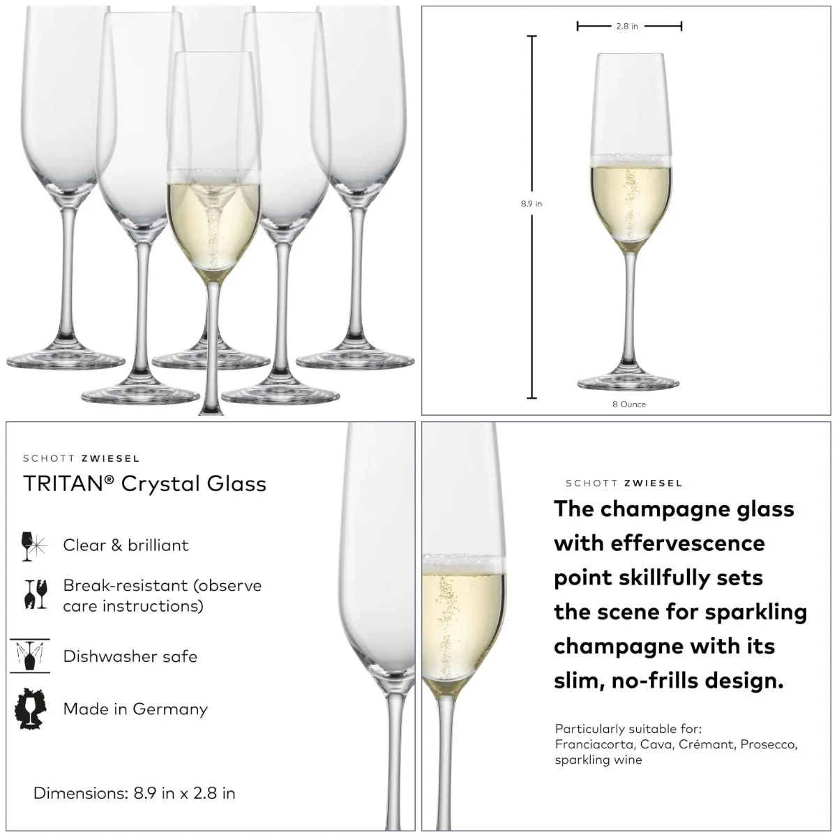 Forté Champagne Flute Set of 6, 8 oz, Effervescence Point, Dishwasher-Safe Tritan Crystal, Made in Germany
Forté Champagne Flute Set of 6, 8 oz, Effervescence Point, Dishwasher-Safe Tritan Crystal, Made in Germany