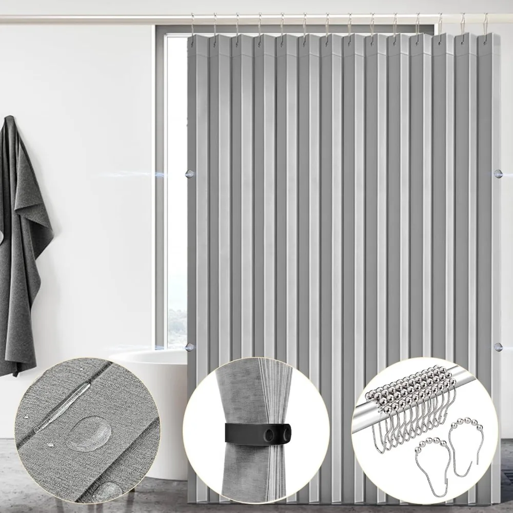 No Liner Needed, Non-Toxic, 72x80 Magnetic Fabric Bathroom Curtain Sets, Grey, Shower Curtains
No Liner Needed, Non-Toxic, 72x80 Magnetic Fabric Bathroom Curtain Sets, Grey, Shower Curtains