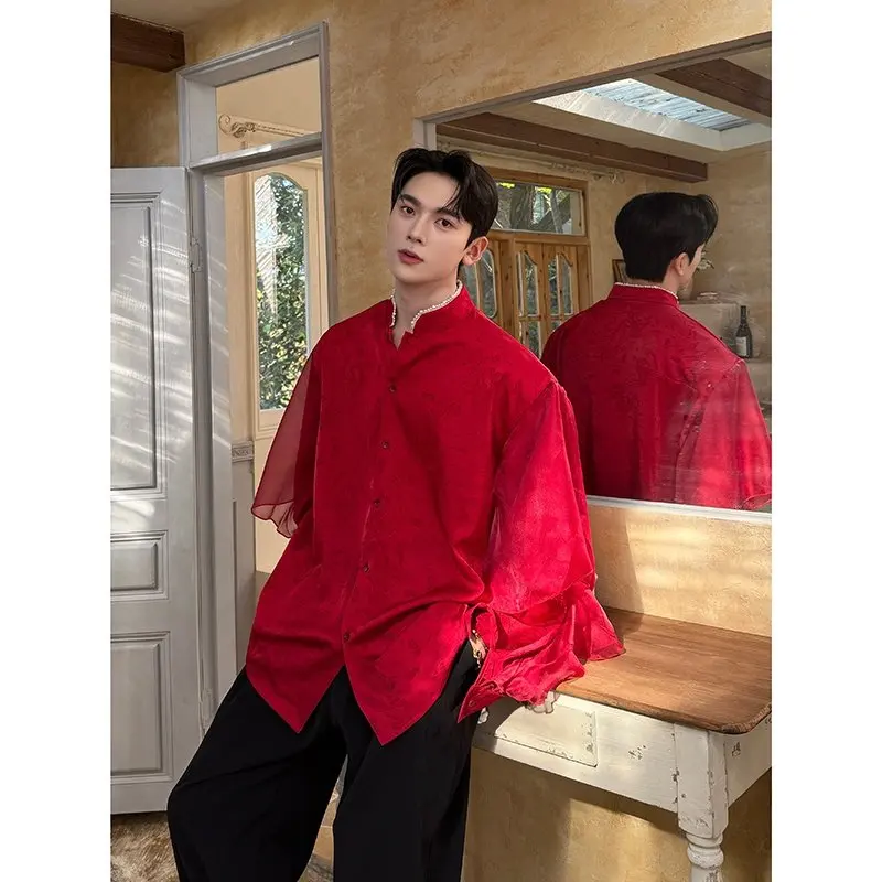 Ele Bubble Sve irt Stand Collar Red Polyester Spring Autumn Men Women Faion Design Splice Fake Two-Piece irt
Ele Bubble Sve irt Stand Collar Red Polyester Spring Autumn Men Women Faion Design Splice Fake Two-Piece irt
