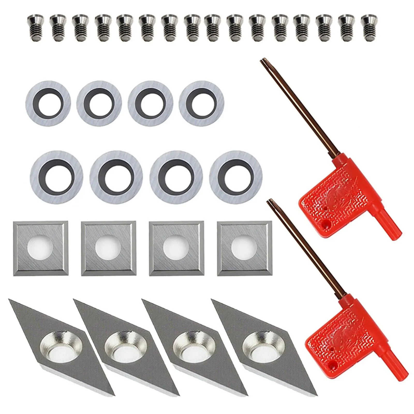 16Pcs Tungsten Carbide Cutters Insert Set Screwdriver With Screw 31x10x2.5mm Diamond Pointy For Wood Lathe Turning Tool
16Pcs Tungsten Carbide Cutters Insert Set Screwdriver With Screw 31x10x2.5mm Diamond Pointy For Wood Lathe Turning Tool