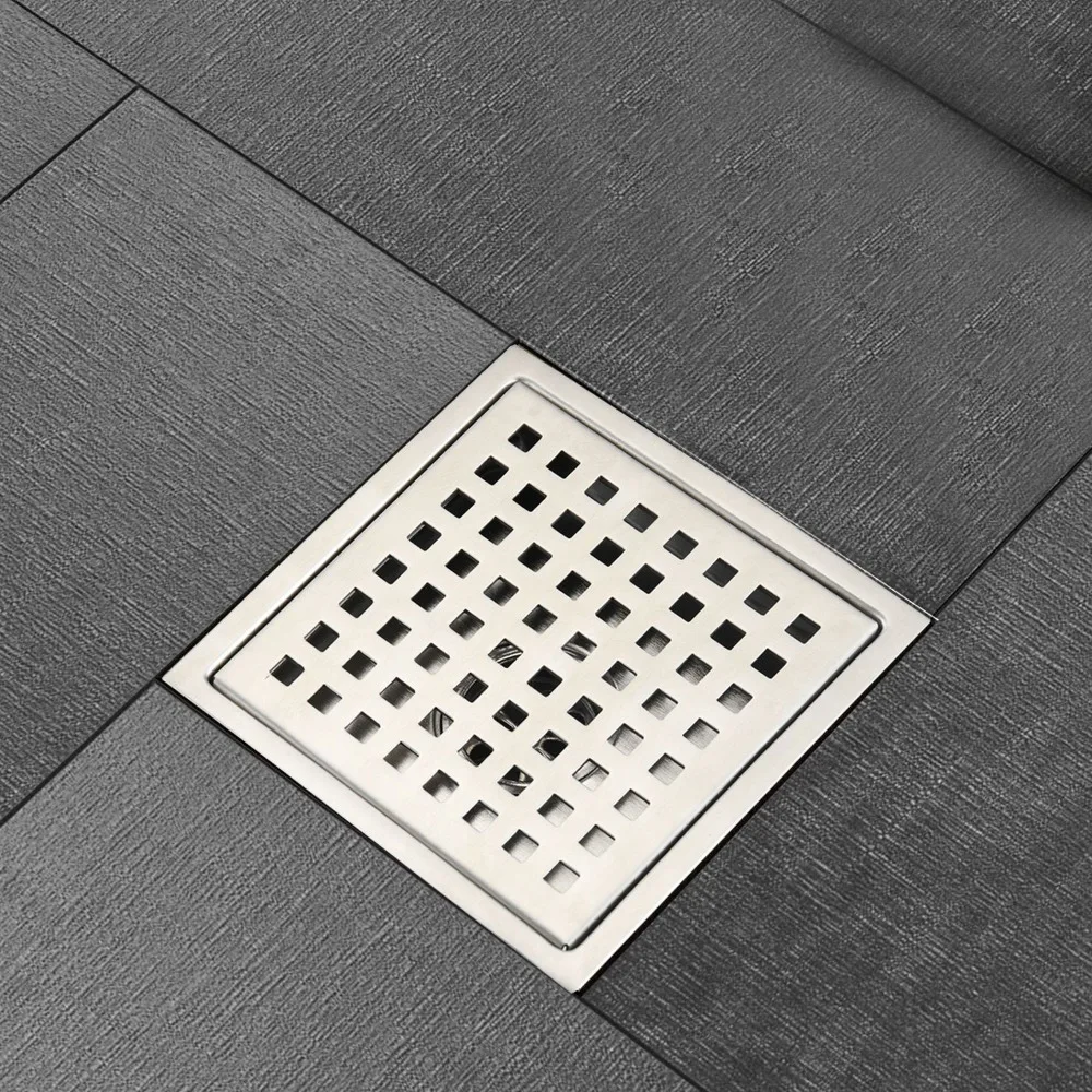6-inch square shower drain pipe with mesh cover, dual filters, easy to clean, 304 stainless steel and PVC base drain pipe
6-inch square shower drain pipe with mesh cover, dual filters, easy to clean, 304 stainless steel and PVC base drain pipe