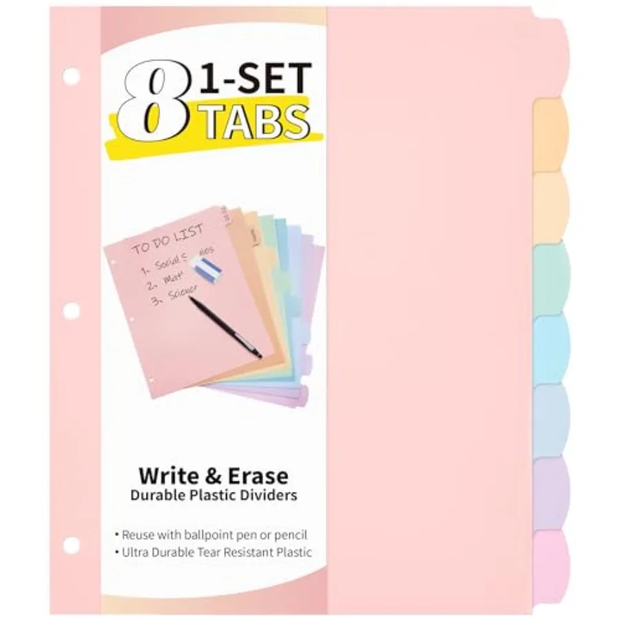 8 Tabs Dividers for 3 Ring Binder, Durable Plastic Write and Erase Binder Dividers for Letter Size, Cute Binder Dividers for St
8 Tabs Dividers for 3 Ring Binder, Durable Plastic Write and Erase Binder Dividers for Letter Size, Cute Binder Dividers for St