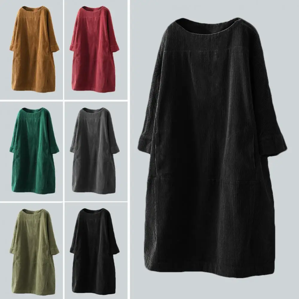 Dress Casual Women Loose Midi Dress Solid Color Autumn Winter Warm Pockets Corduroy Midi Dress
Dress Casual Women Loose Midi Dress Solid Color Autumn Winter Warm Pockets Corduroy Midi Dress