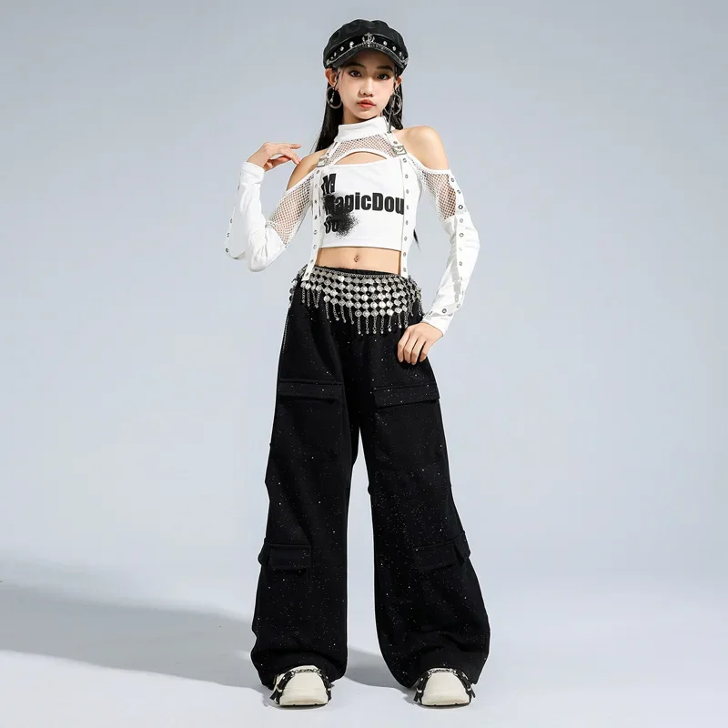 Girls Hip Hop Clothes White Crop Off-Shoulder Tops Sprinkling Silver Pants Kids Street Dance Clothing Girl Group Streetwear
Girls Hip Hop Clothes White Crop Off-Shoulder Tops Sprinkling Silver Pants Kids Street Dance Clothing Girl Group Streetwear