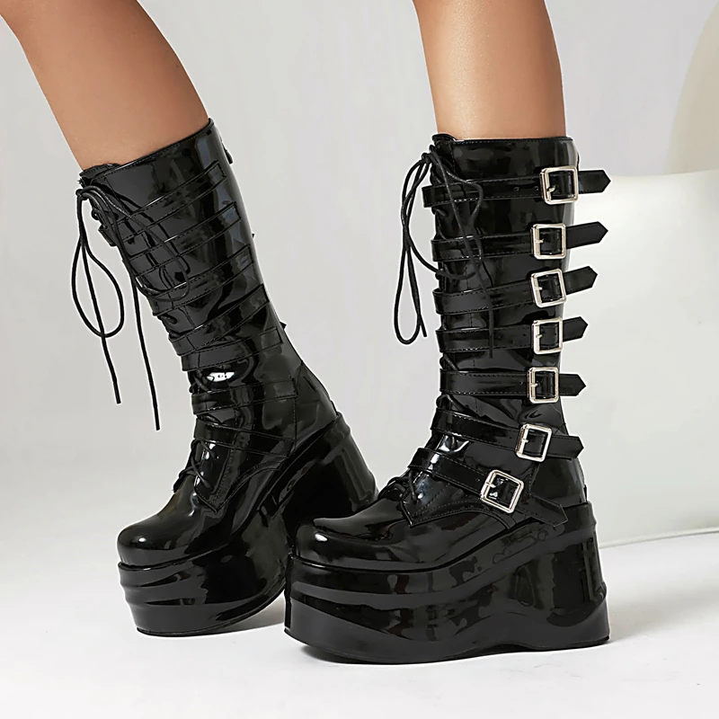 Punk Women Cosplay Ladies High Heel Platform Wedges Woman Chunky Boots Gothic Buckle Strap Tube Female Mid-calf Boots Size 44 45
Punk Women Cosplay Ladies High Heel Platform Wedges Woman Chunky Boots Gothic Buckle Strap Tube Female Mid-calf Boots Size 44 45