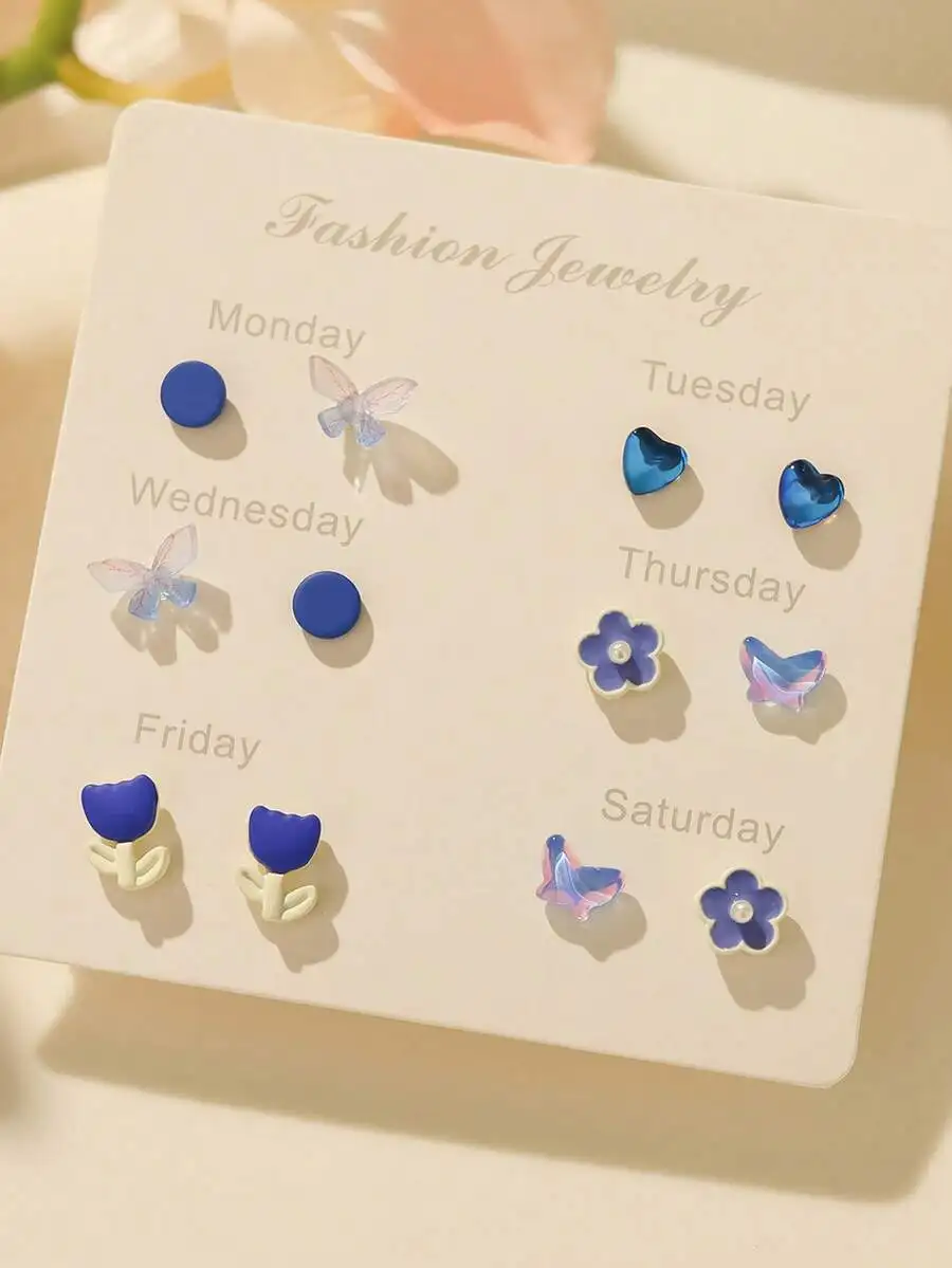 6 Pairs Mixed Pattern Stud Earrings For Women Butterfly Flower Heart Tulip Design
6 Pairs Mixed Pattern Stud Earrings For Women Butterfly Flower Heart Tulip Design