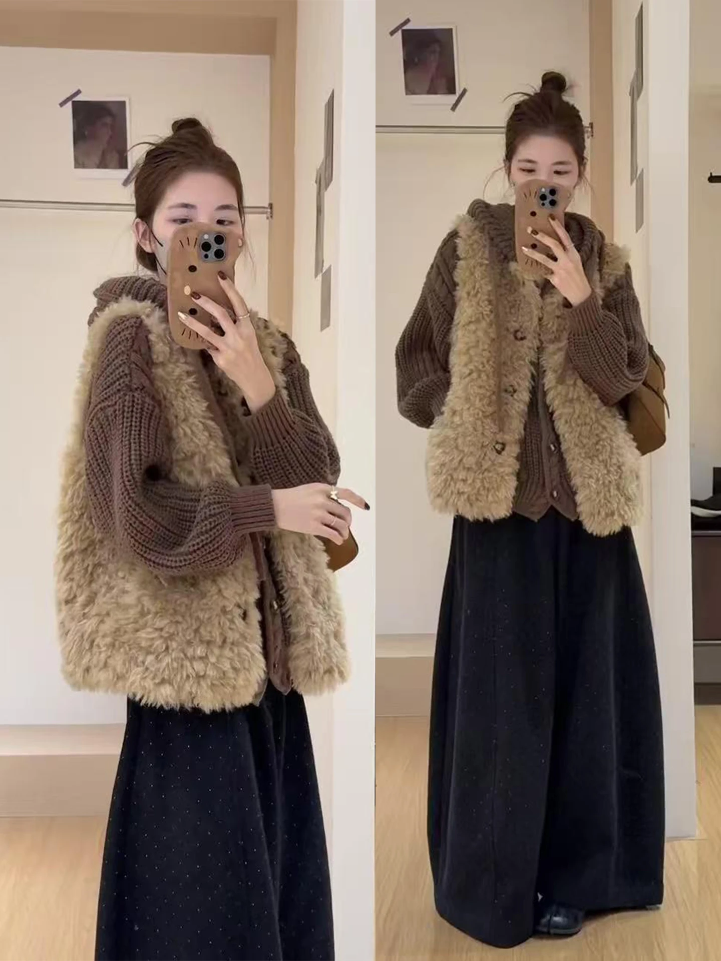 Winter Fashion plus Size Women's Sheepskin Vest Knitted Sweater Wide Leg Pants Korean Style Lazy Outfit Set High Waist Warm
Winter Fashion plus Size Women's Sheepskin Vest Knitted Sweater Wide Leg Pants Korean Style Lazy Outfit Set High Waist Warm