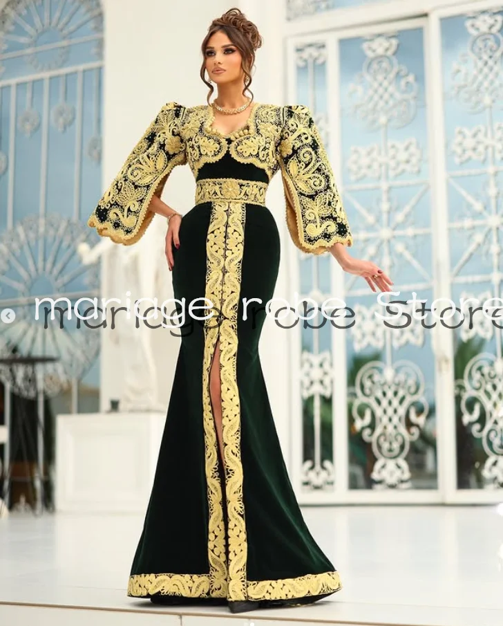 Emerald Green Velvet Mermaid Evening Dresses with Cape Sleeve Gold Applique Traditional Albanian Kosovo Prom Gown Outfit Custom
Emerald Green Velvet Mermaid Evening Dresses with Cape Sleeve Gold Applique Traditional Albanian Kosovo Prom Gown Outfit Custom