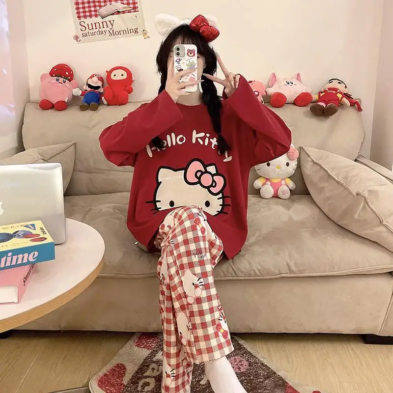 Пижамный комплект Sanrio Hello Kitty, домашняя одежда с длинными рукавами, комплект для отдыха, большие размеры, для девочек и студенток, милый, нежный, весенне-осенний
Пижамный комплект Sanrio Hello Kitty, домашняя одежда с длинными рукавами, комплект для отдыха, большие размеры, для девочек и студенток, милый, нежный, весенне-осенний