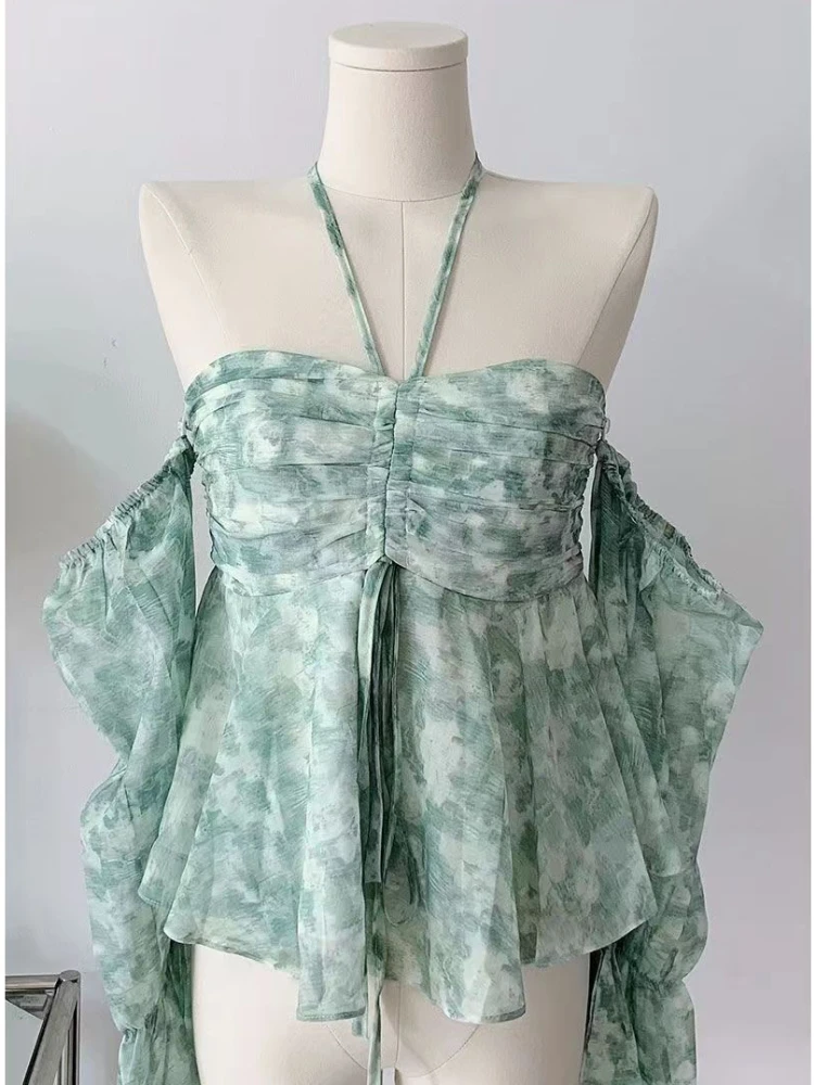 Summer Floral Party Sexy Strap Chiffon Shirt Women New Casual Print Elegant Slim Tops Female Sweet Korean Fashion Blouse 2024
Summer Floral Party Sexy Strap Chiffon Shirt Women New Casual Print Elegant Slim Tops Female Sweet Korean Fashion Blouse 2024