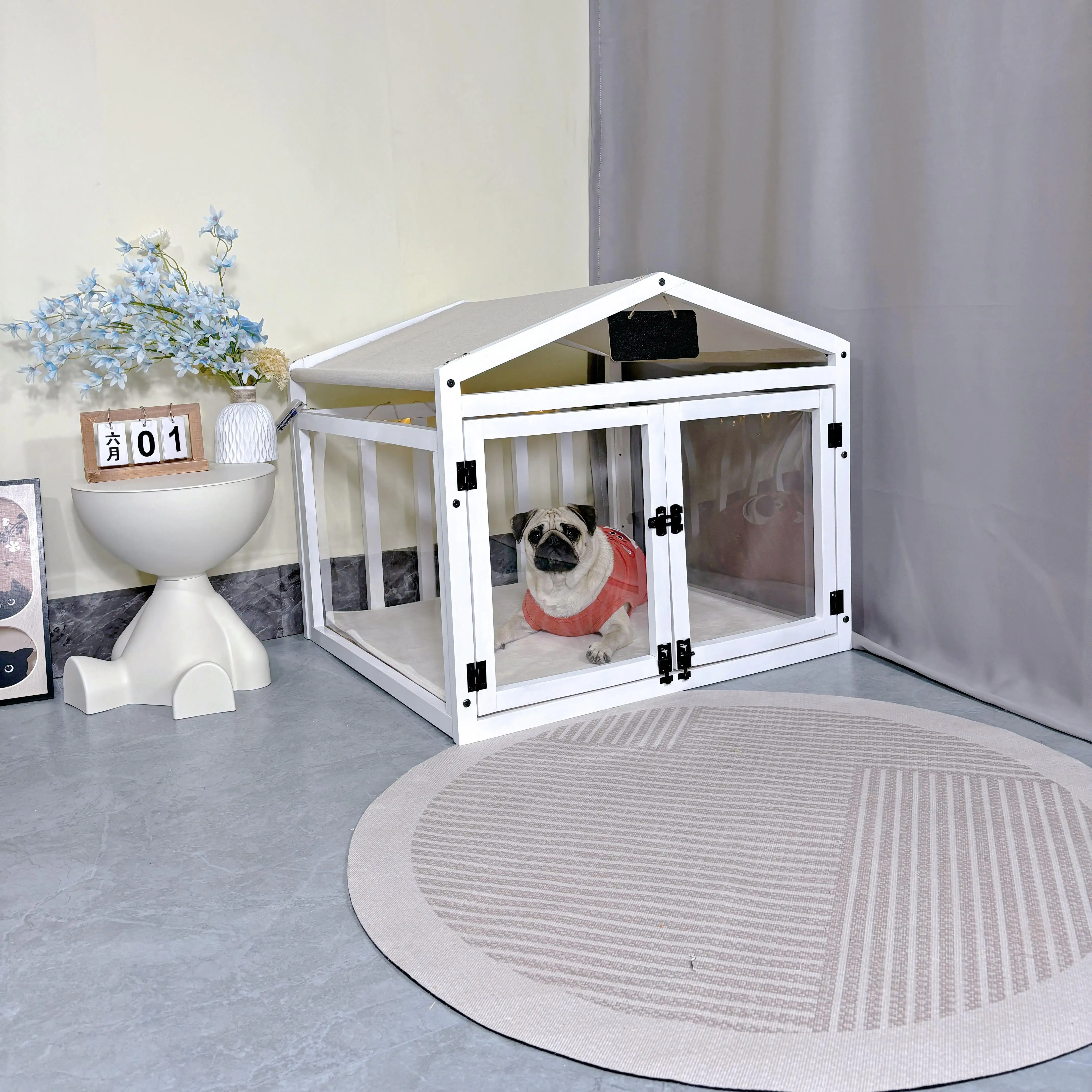 Pet villa indoor solid wood kennel medium and small dog luxury dog cage 
Pet villa indoor solid wood kennel medium and small dog luxury dog cage