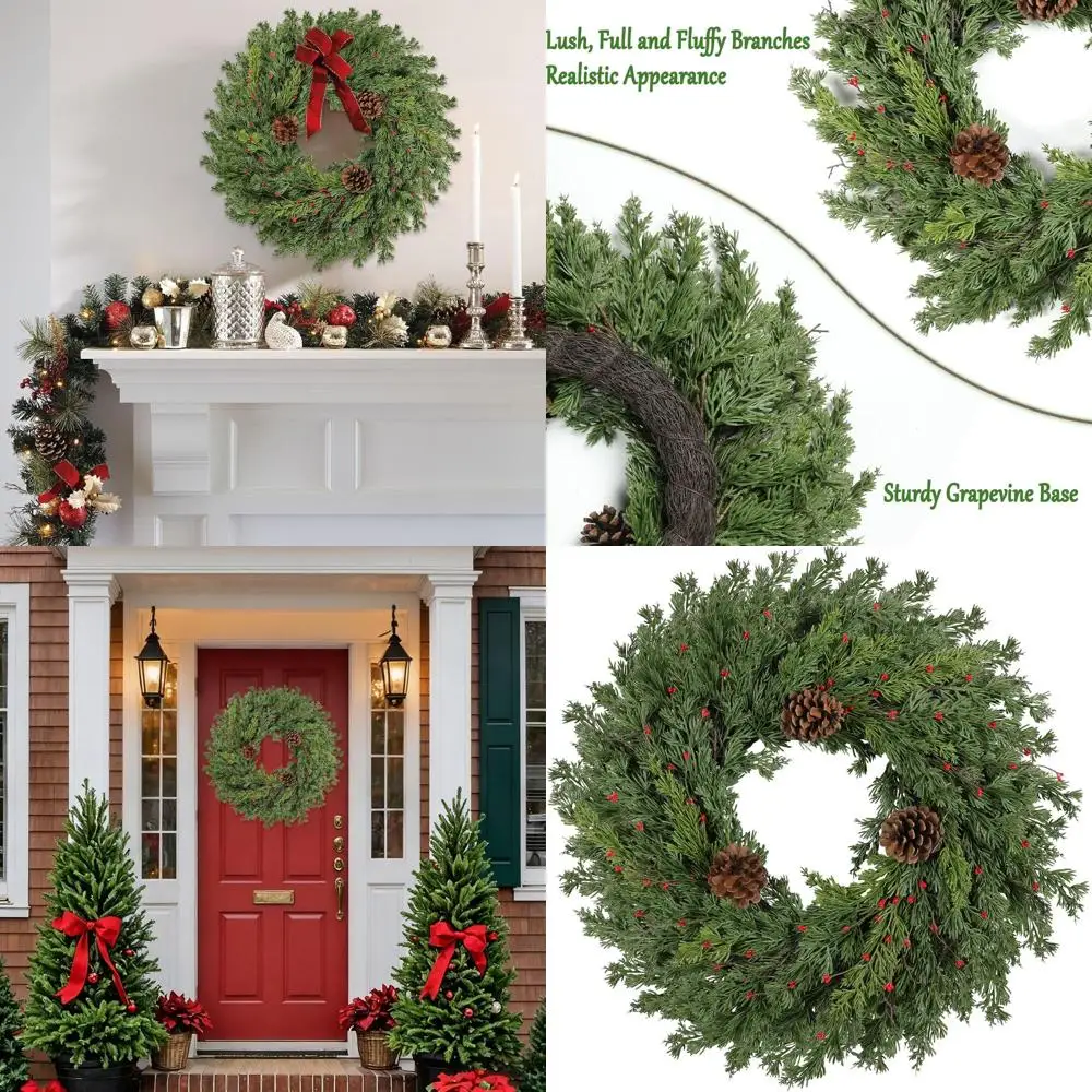 24 Realistic Touch Pine Wreath for Front Door - Outdoor/Indoor Christmas Decor, Artificial Greenery for Winter Holidays
24 Realistic Touch Pine Wreath for Front Door - Outdoor/Indoor Christmas Decor, Artificial Greenery for Winter Holidays