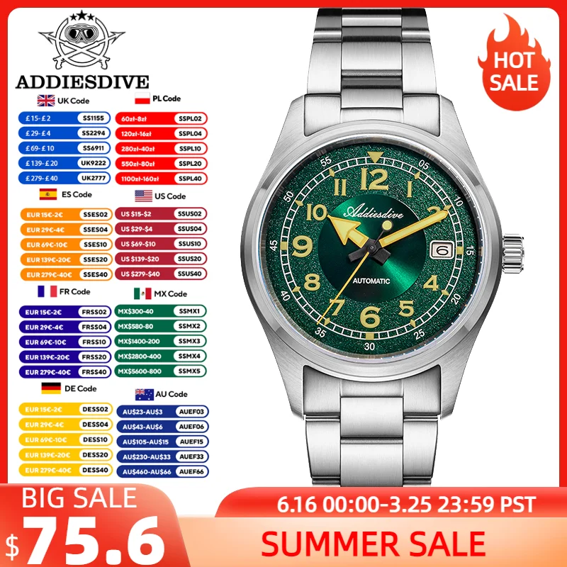 ADDIESDIVE Watch New NH35 Automatic Watch Men Sapphire Top Brand 39mm Sunburst Dial Steel 200m Waterproof Luminous WristWatch
ADDIESDIVE Watch New NH35 Automatic Watch Men Sapphire Top Brand 39mm Sunburst Dial Steel 200m Waterproof Luminous WristWatch