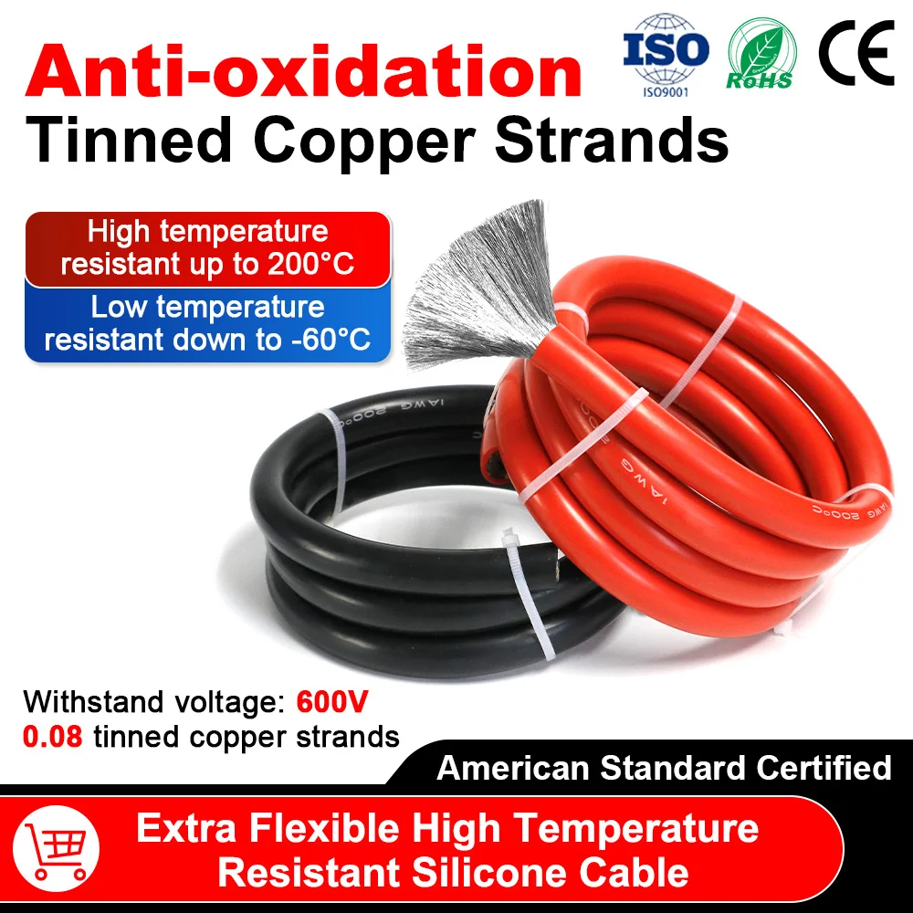 UL3135 Silicone Cable 6-14AWG Red Black Ultra Soft Tinned Copper 1/10/30/50M Heat Resistant Wire for Car Battery,Solar Charging
UL3135 Silicone Cable 6-14AWG Red Black Ultra Soft Tinned Copper 1/10/30/50M Heat Resistant Wire for Car Battery,Solar Charging