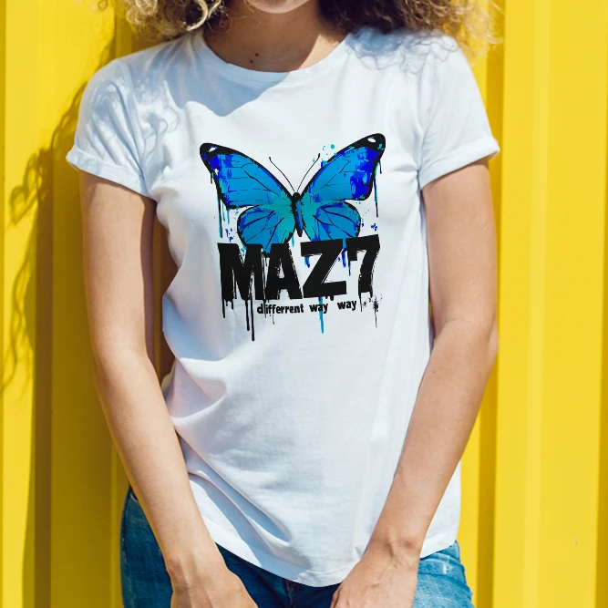 Fashion forward Womens Short Sleeve T Shirt MAZ7 different way way Design with Blue Butterfly Graphic for a Trendy Look
Fashion forward Womens Short Sleeve T Shirt MAZ7 different way way Design with Blue Butterfly Graphic for a Trendy Look