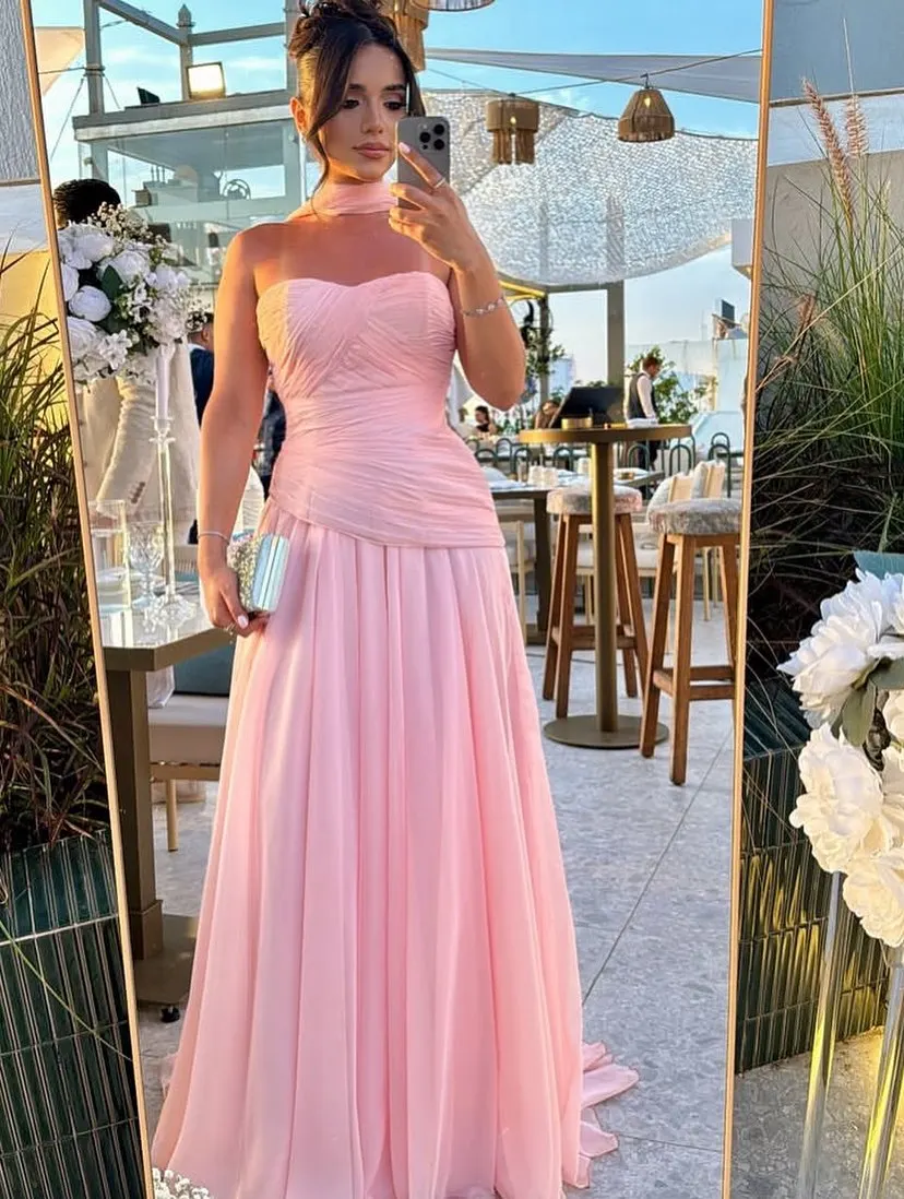 Meetlove Pink Strapless Prom Dresses Sleeveless A line Floor Length Ribbon Sweetheart neck Customized Chiffon Elegant Party Gown
Meetlove Pink Strapless Prom Dresses Sleeveless A line Floor Length Ribbon Sweetheart neck Customized Chiffon Elegant Party Gown