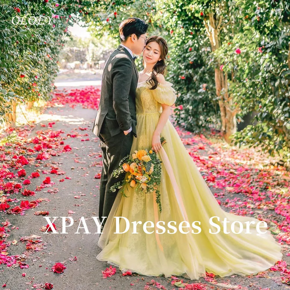 XPAY Elegant Off Shoulder Yellow Wedding Dresses Korea Photo shoot Short Sleeves Lace Tulle Evening Gowns Corset Back Customized
XPAY Elegant Off Shoulder Yellow Wedding Dresses Korea Photo shoot Short Sleeves Lace Tulle Evening Gowns Corset Back Customized