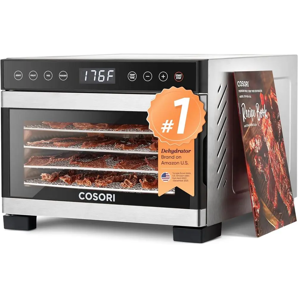 ood ydrator or Jerky, 176° Temperature Control, 5 StainlSteel Trays with 5.1 t² Drying Space, 4 Presets, 48H Timer, or Dog Treat
ood ydrator or Jerky, 176° Temperature Control, 5 StainlSteel Trays with 5.1 t² Drying Space, 4 Presets, 48H Timer, or Dog Treat