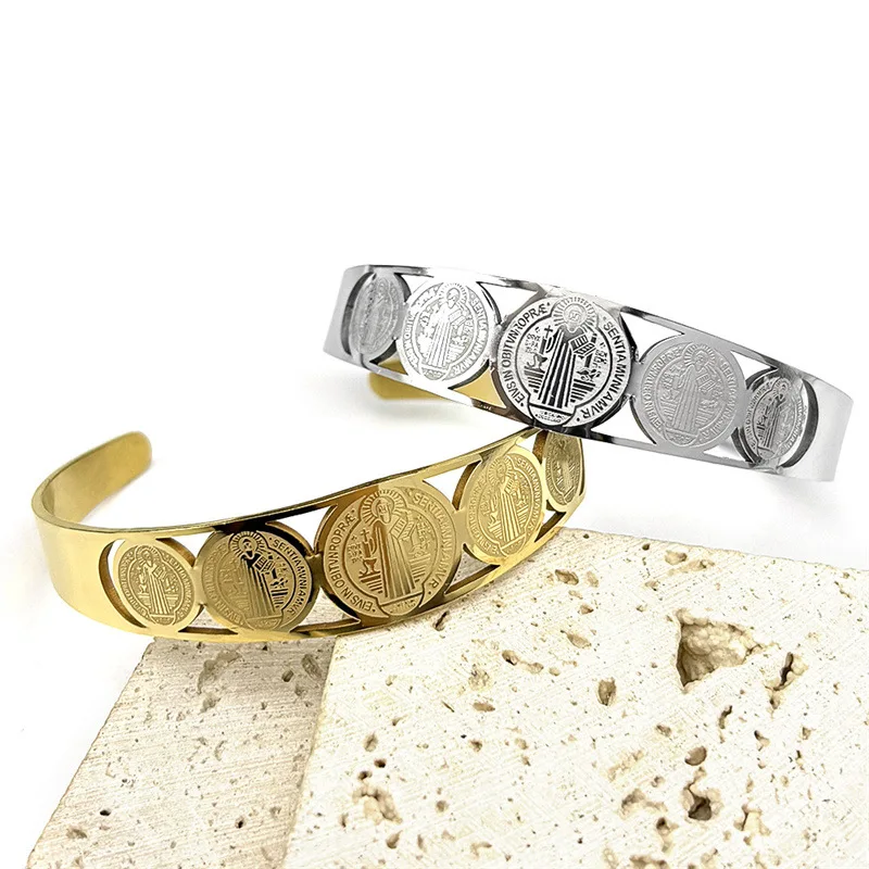 Hot Sale Stainless Steel Geometric San Benito Virgin Mary Open Bangles For Women Religious Jewelry Accessories
Hot Sale Stainless Steel Geometric San Benito Virgin Mary Open Bangles For Women Religious Jewelry Accessories