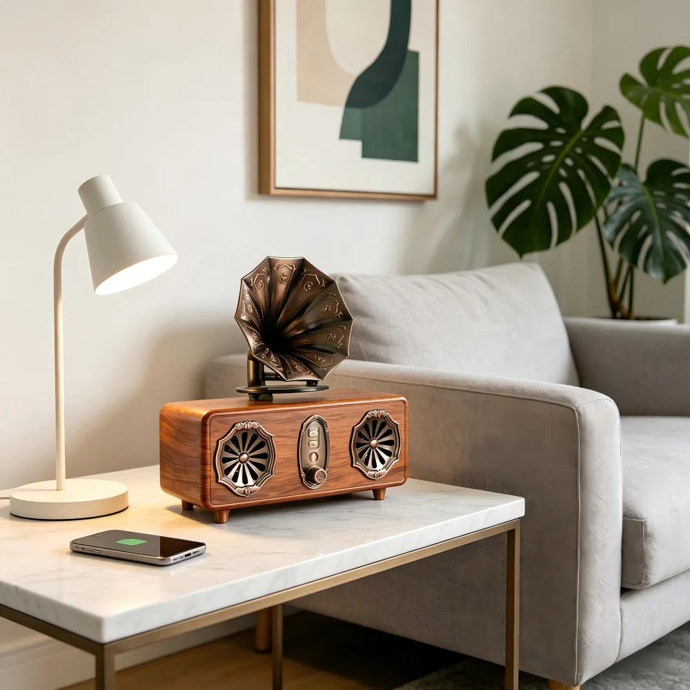 Retro Bluetooth Speaker with FM Radio, High Fidelity Sound, Vintage Wood Grain Finish Wireless Speaker, Portable Home Decor
Retro Bluetooth Speaker with FM Radio, High Fidelity Sound, Vintage Wood Grain Finish Wireless Speaker, Portable Home Decor