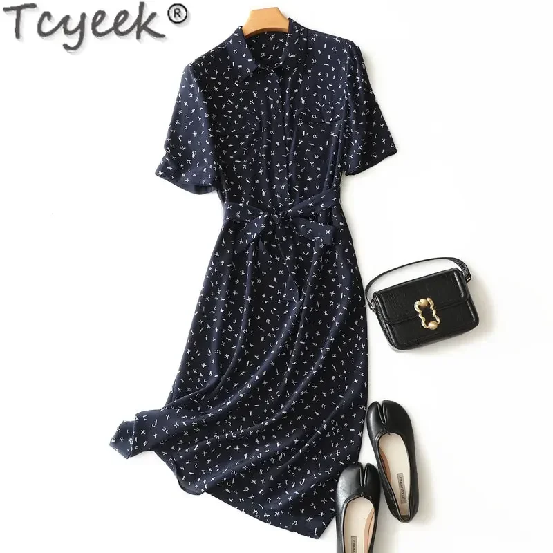 Tcyeek Summer Dresses Women 2023 100% Mulberry Silk Dress Mid-length Elegant Dresses for Women Polo Short Sleeve Dress Vestidos
Tcyeek Summer Dresses Women 2023 100% Mulberry Silk Dress Mid-length Elegant Dresses for Women Polo Short Sleeve Dress Vestidos