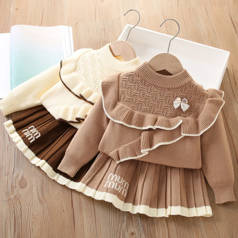Girls Sweater Set Autumn Winter New Fashionable Solid Color Baby Girl Knitted Long Sleeve Short Skirt Two-Piece Set
Girls Sweater Set Autumn Winter New Fashionable Solid Color Baby Girl Knitted Long Sleeve Short Skirt Two-Piece Set